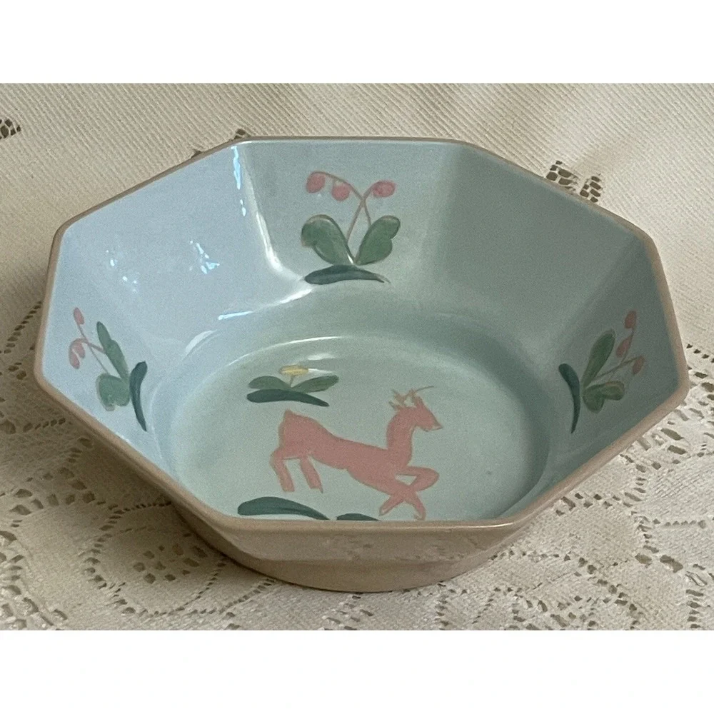 1940/50s Vally Werner Bowl Warrior California Handmade Whimsical Pink Buck Deer
